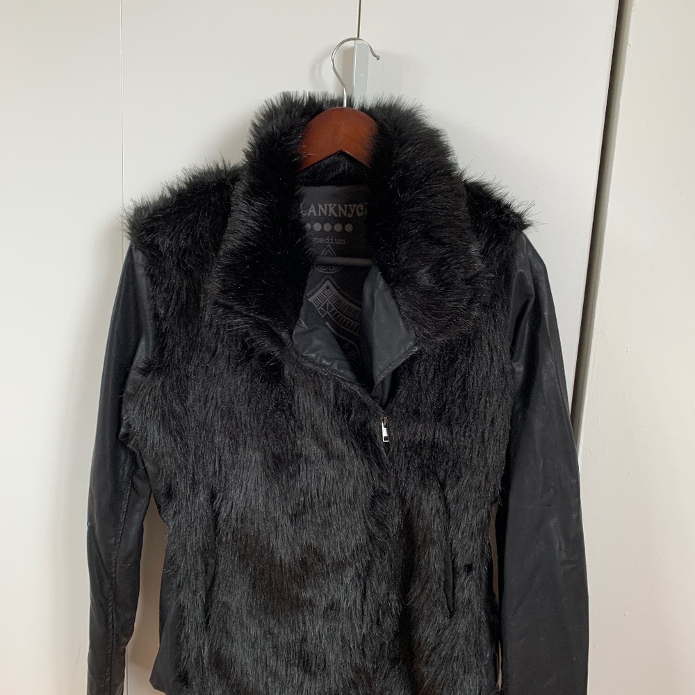 Blanc NYC Short Faux Fur, Vegan Leather Jacket